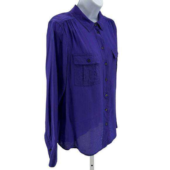 J.Crew Silk Top WMNS S Button Up Purple Long Sleeve Lightweight Collared Blouse - Picture 2 of 7